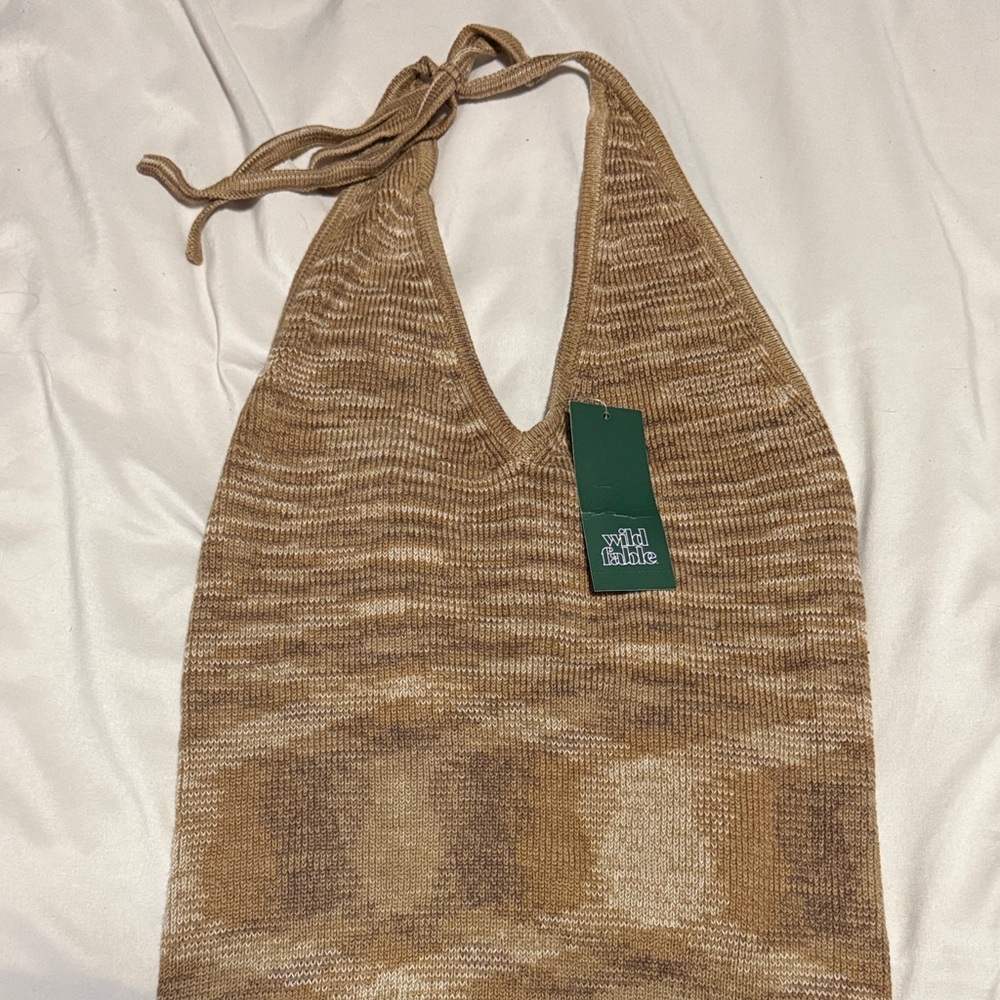 Brown Knit Halter Mini Dress